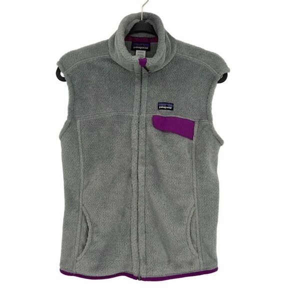 Patagonia Full Zip Vest Gray Purple Trim Womens Large - Picture 1 of 9